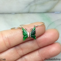Green jade butterfly earrings 14K yellow gold