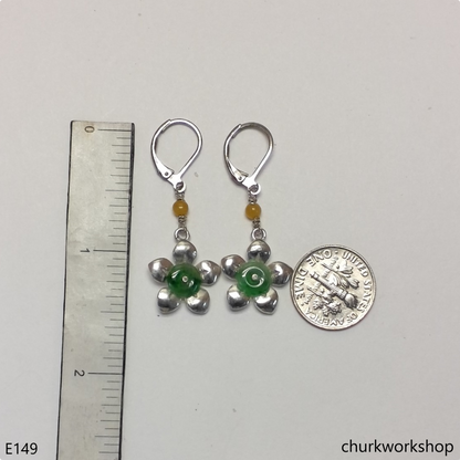 Sterling silver flower jade earrings