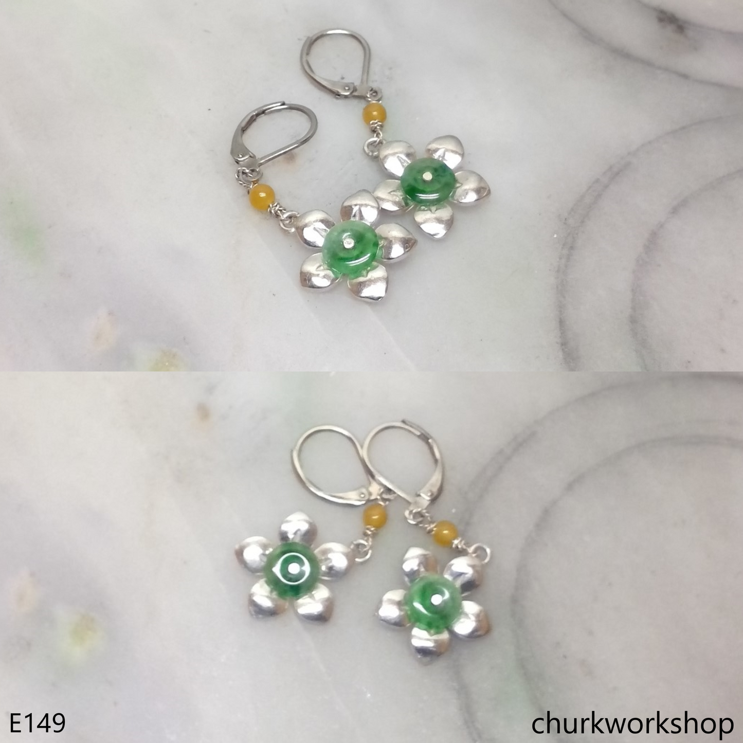 Sterling silver flower jade earrings