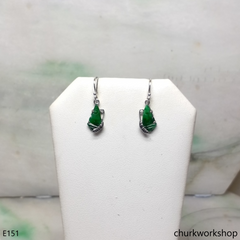 Green jade butterfly earrings 14K white gold