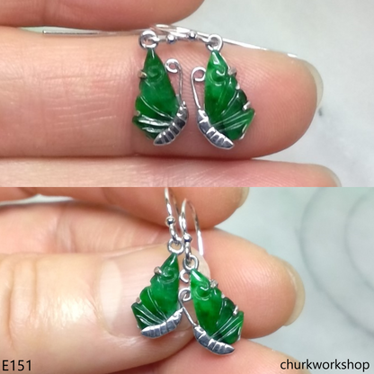 Green jade butterfly earrings 14K white gold