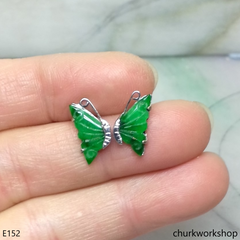 Green jade butterfly ear studs 14K white gold