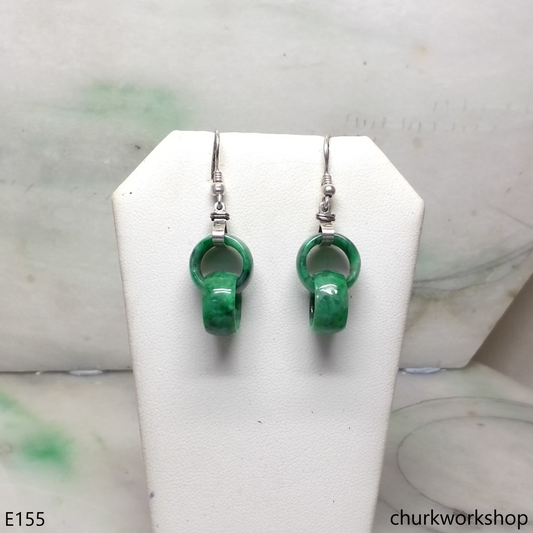 Green double jade ring dangling earrings