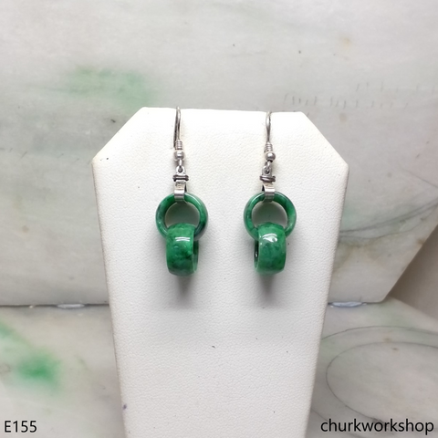 Green double jade ring dangling earrings