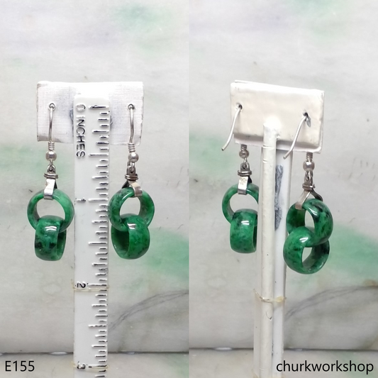 Green double jade ring dangling earrings