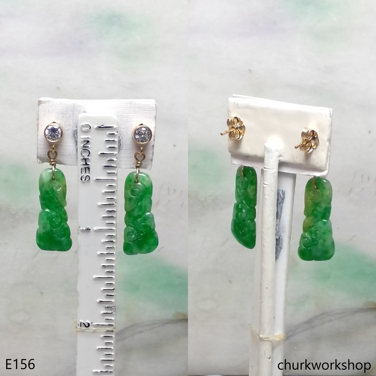 Apple green jade dangling earrings