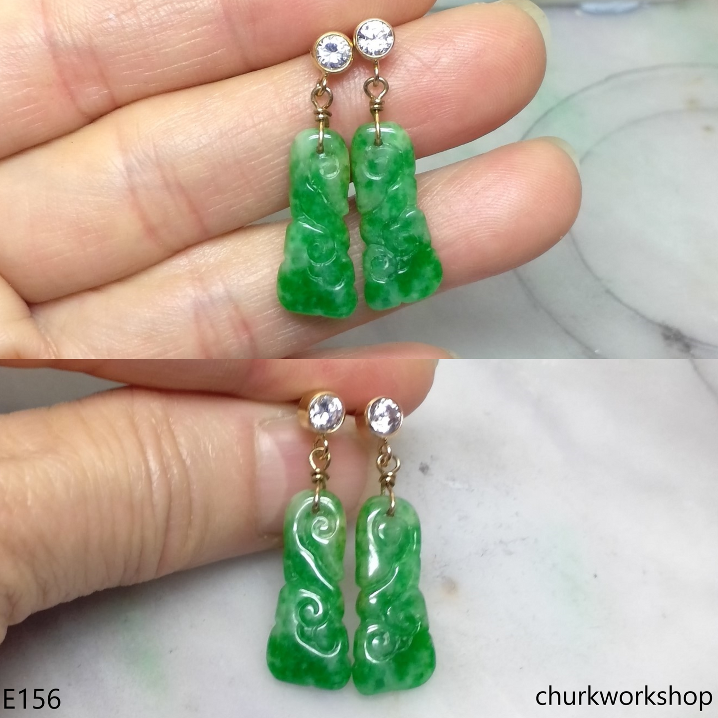 Apple green jade dangling earrings