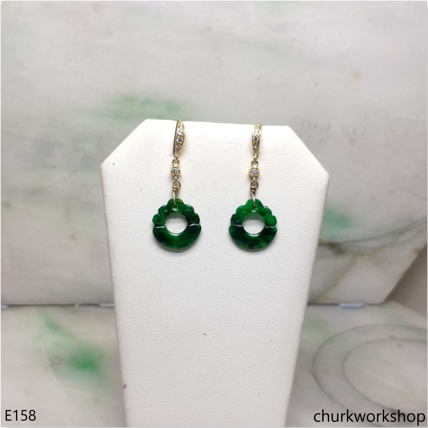 Dark green jade dangling earrings