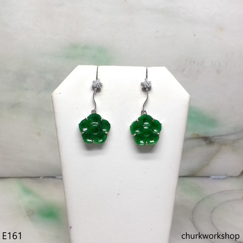 Green jade flower earrings 14K white gold