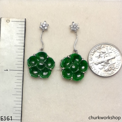 Green jade flower earrings 14K white gold