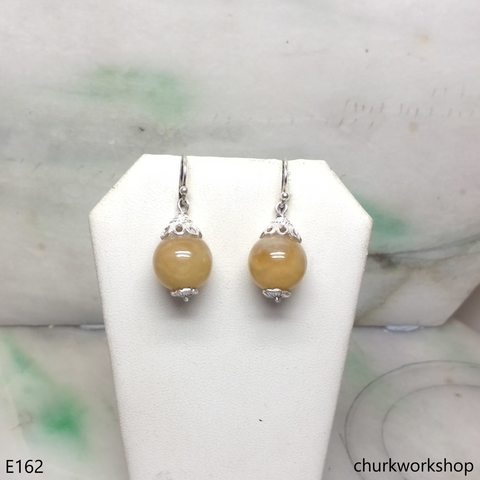 Yellow jade bead earrings sterling silver