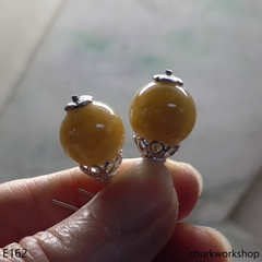 Yellow jade bead earrings sterling silver