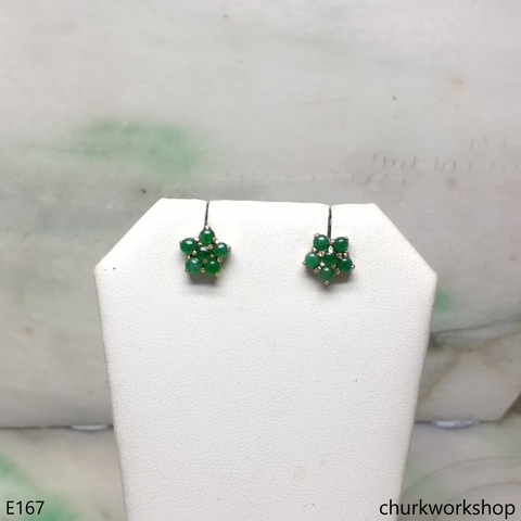 Small jade set as flower ear studs 14K yellow gold