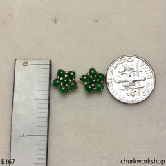 Small jade set as flower ear studs 14K yellow gold