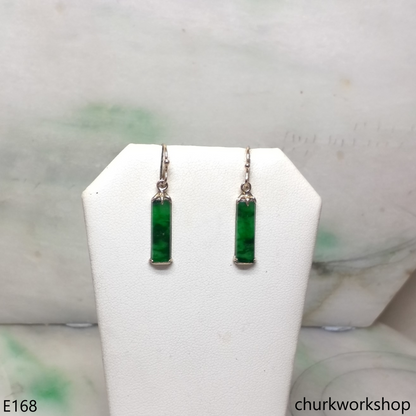 Rectangular green jade earrings 14K yellow gold