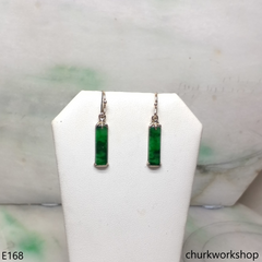 Rectangular green jade earrings 14K yellow gold