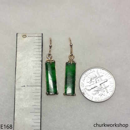 Rectangular green jade earrings 14K yellow gold