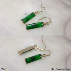 Rectangular green jade earrings 14K yellow gold