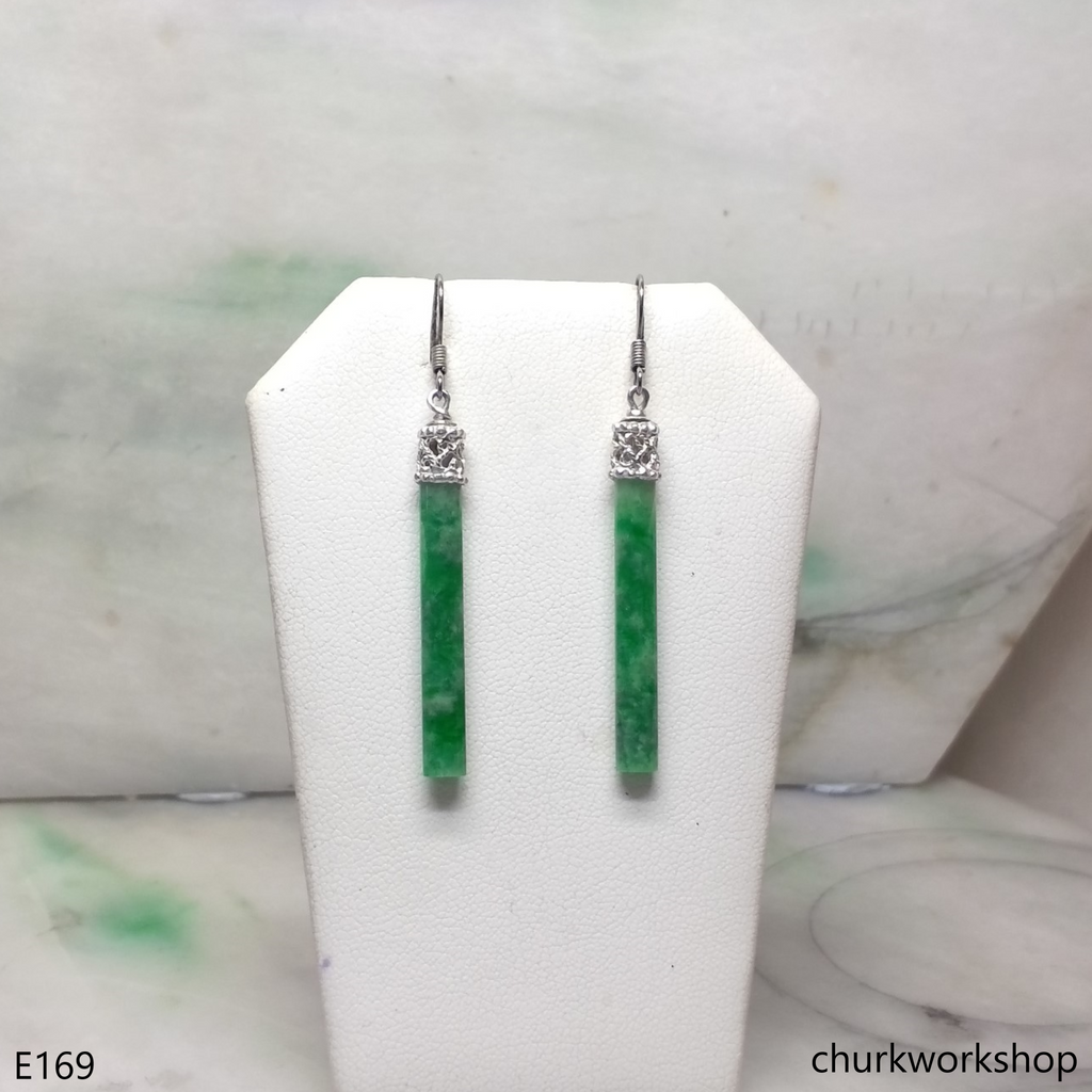 Green jade long stick earrings