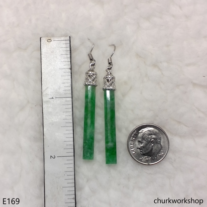 Green jade long stick earrings