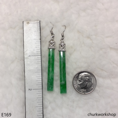 Green jade long stick earrings