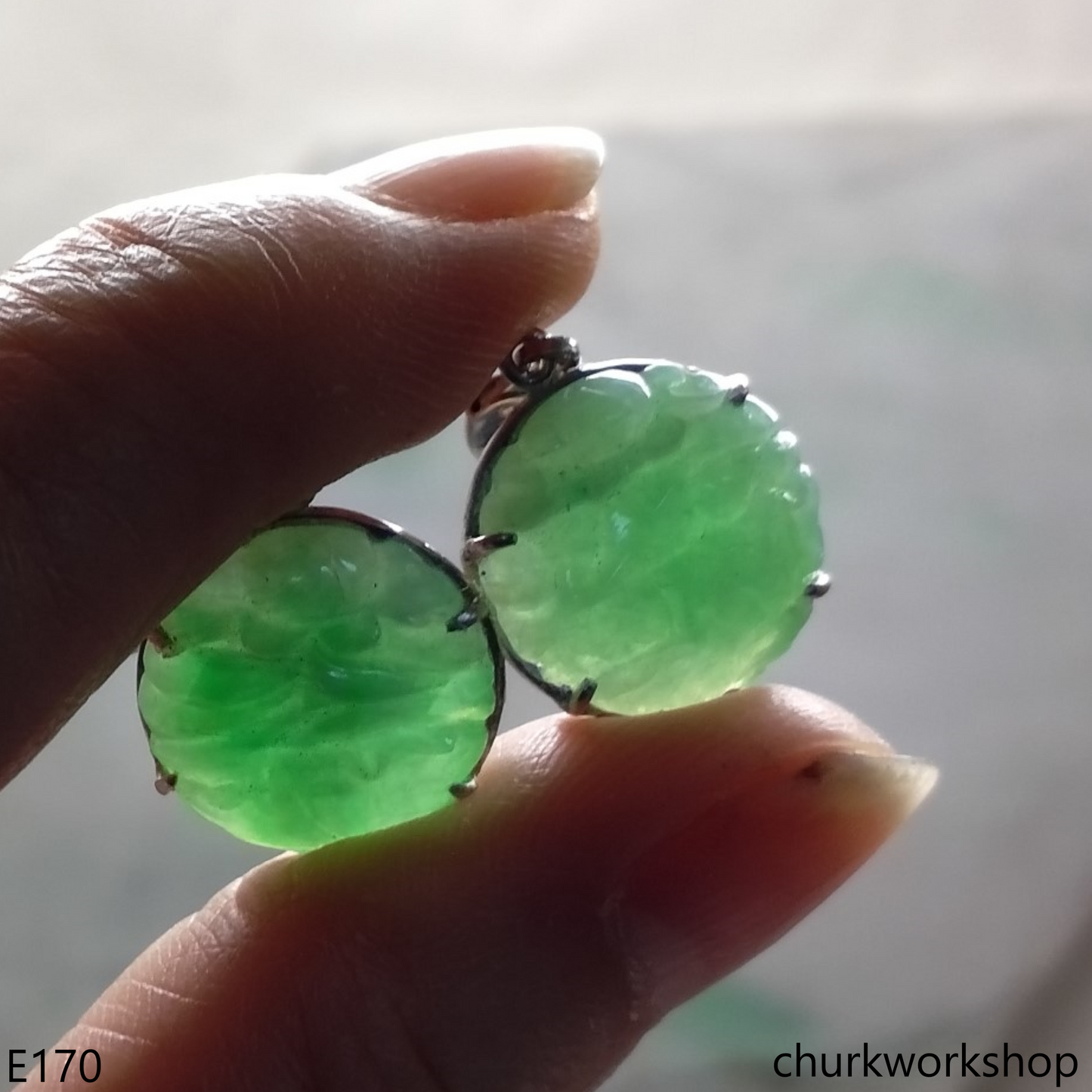 Light green jade flower earrings
