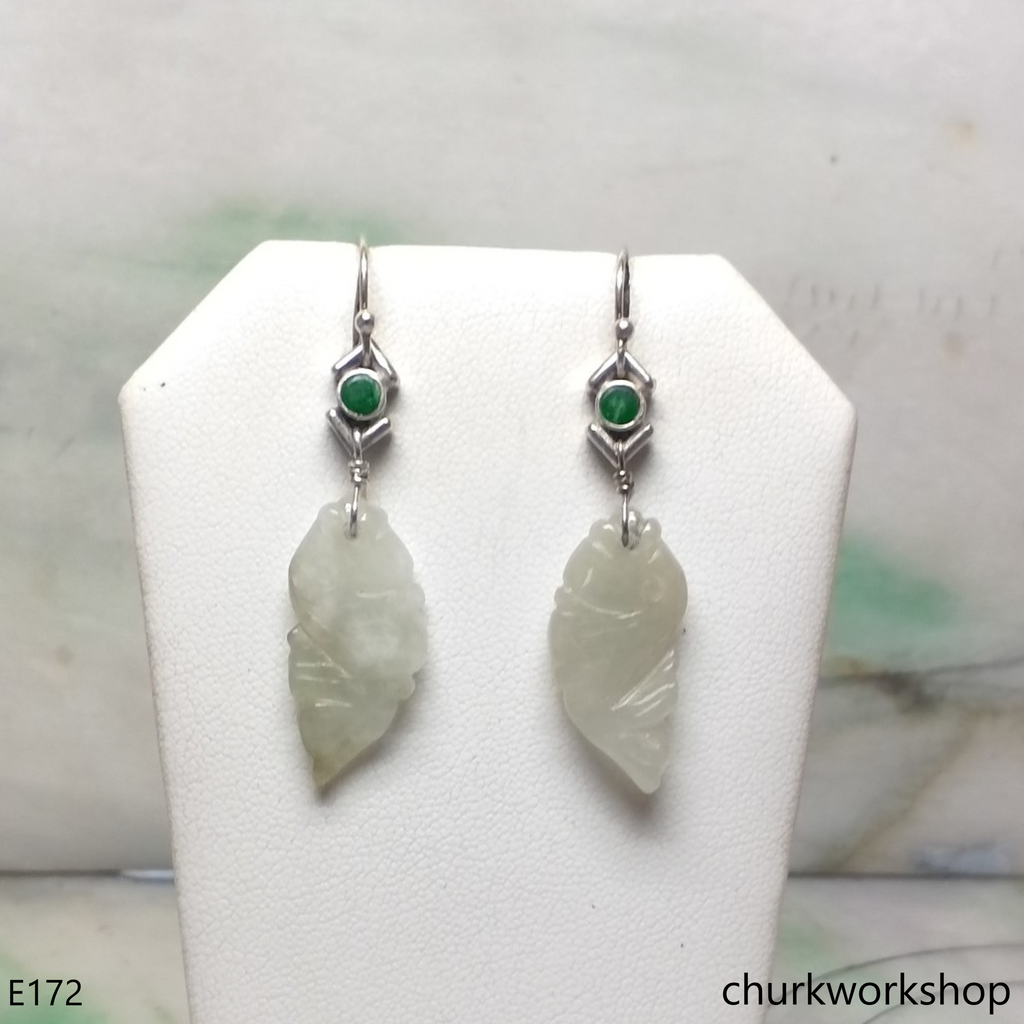 Pale green jade fish earrings