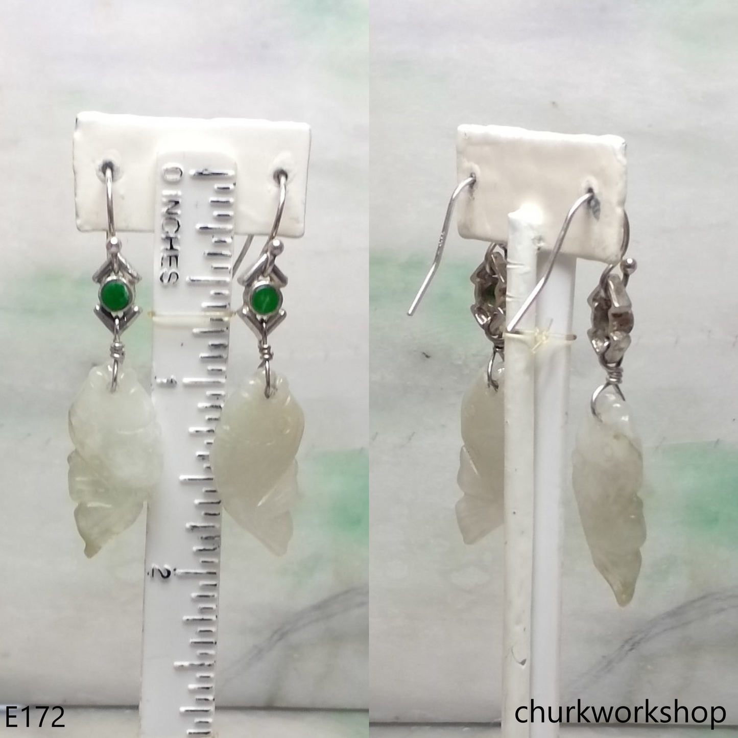 Pale green jade fish earrings