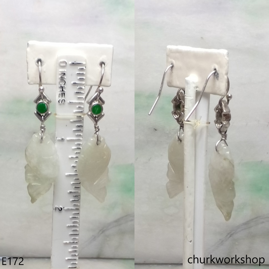 Pale green jade fish earrings