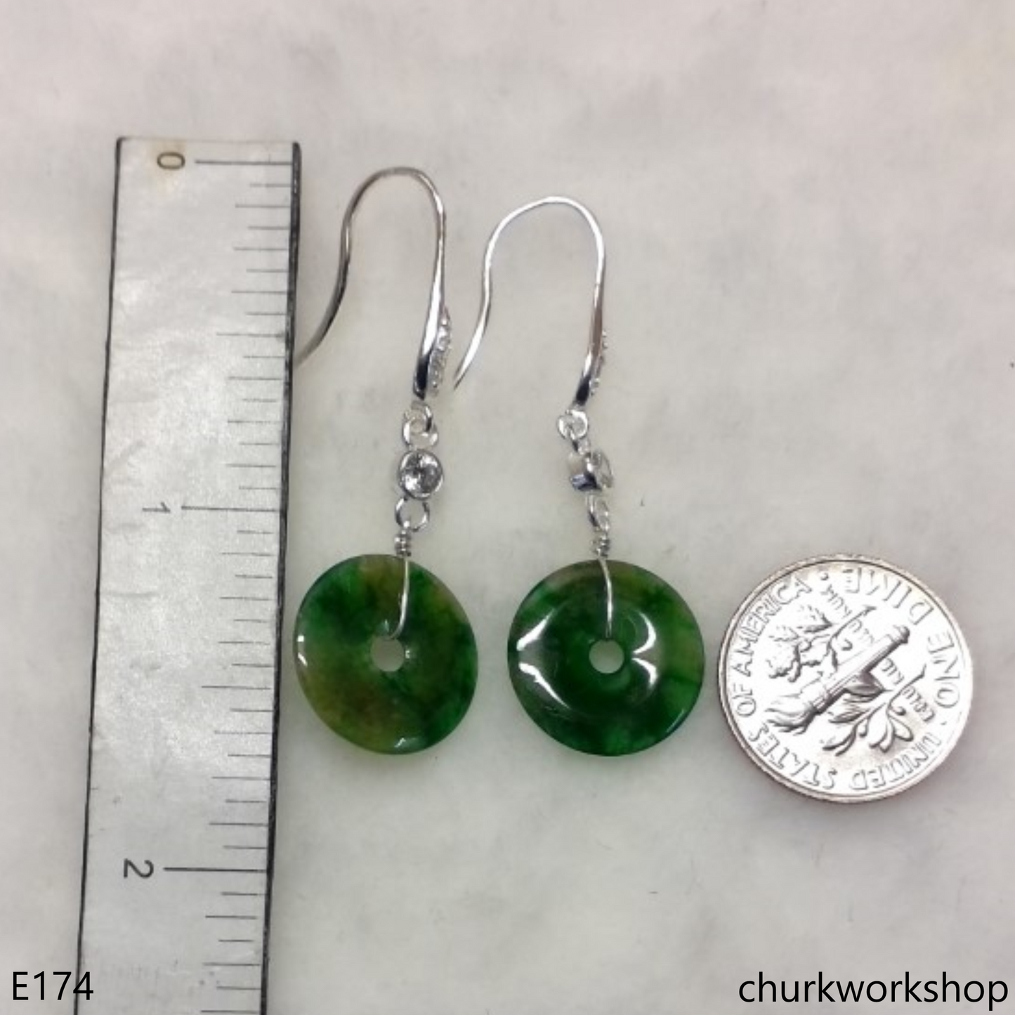 Dark green jade dangling earrings