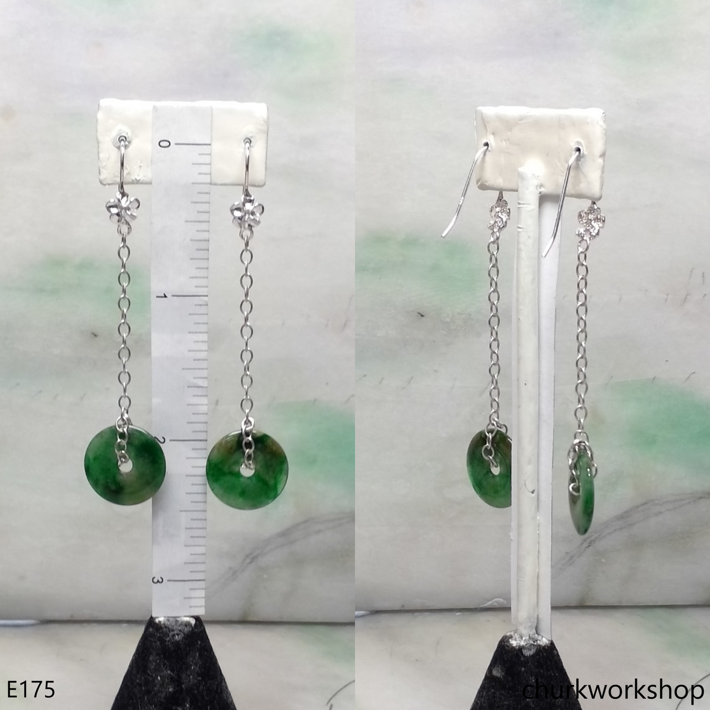 Dark green jade dangling earrings