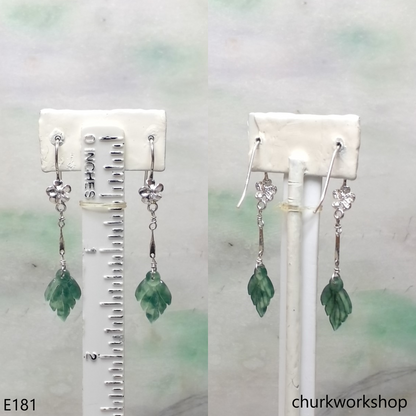 Bluish green jade leaf earrings