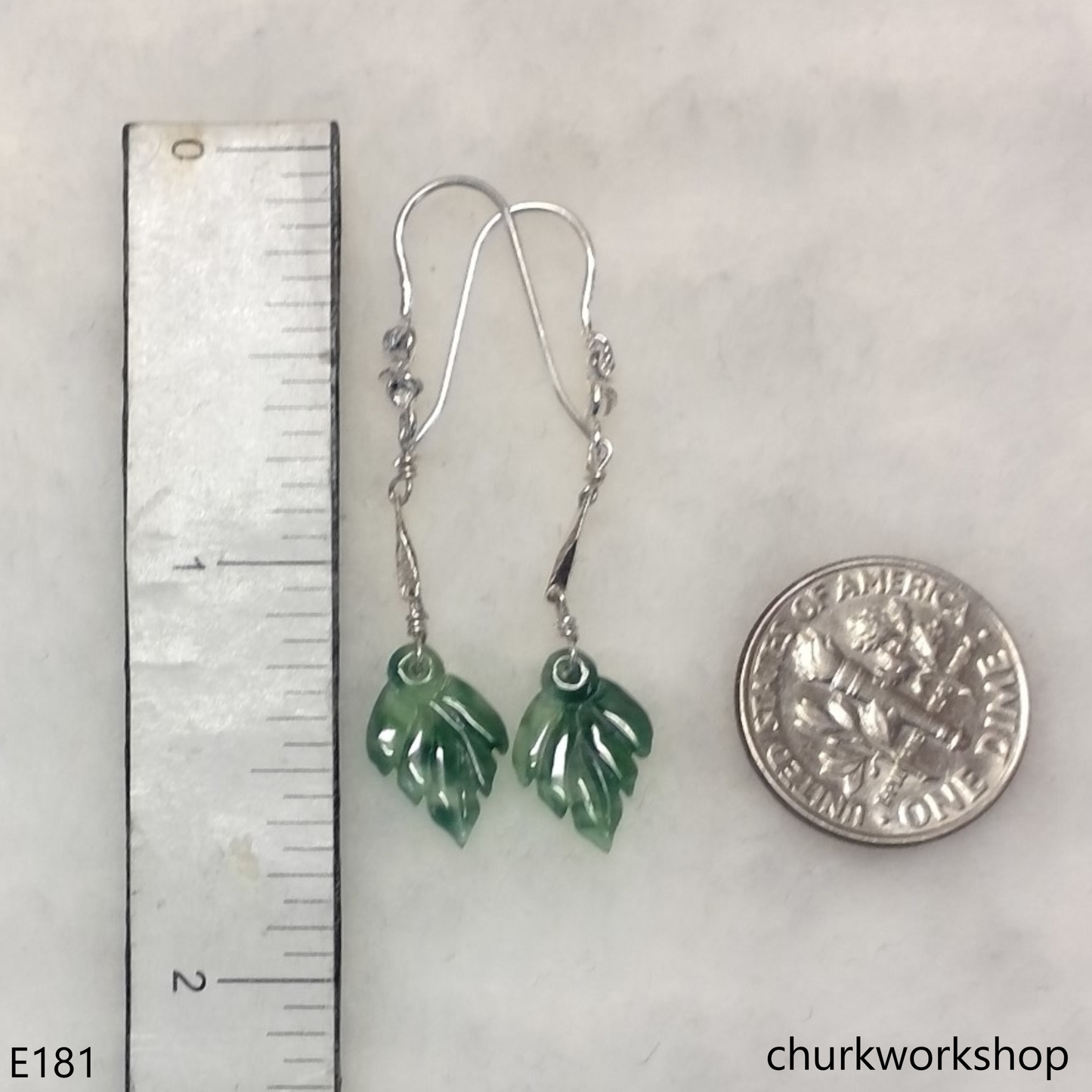 Bluish green jade leaf earrings