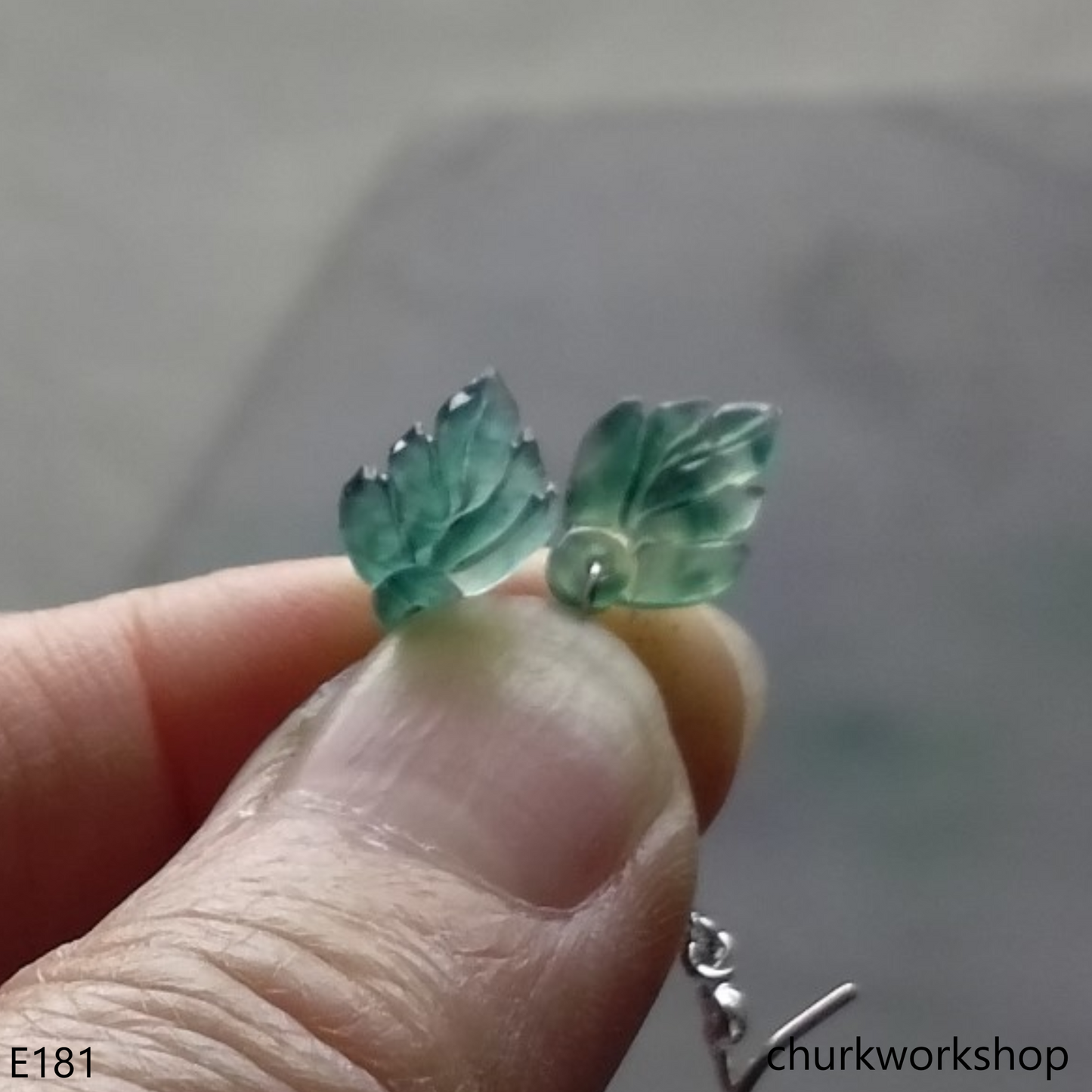 Bluish green jade leaf earrings