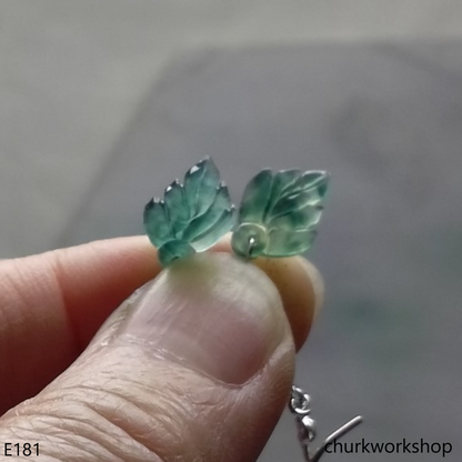 Bluish green jade leaf earrings