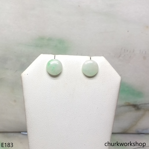 Pale green jade disc silver ear studs