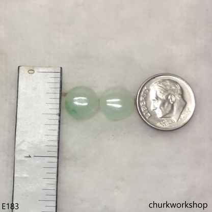 Pale green jade disc silver ear studs