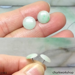 Pale green jade disc silver ear studs