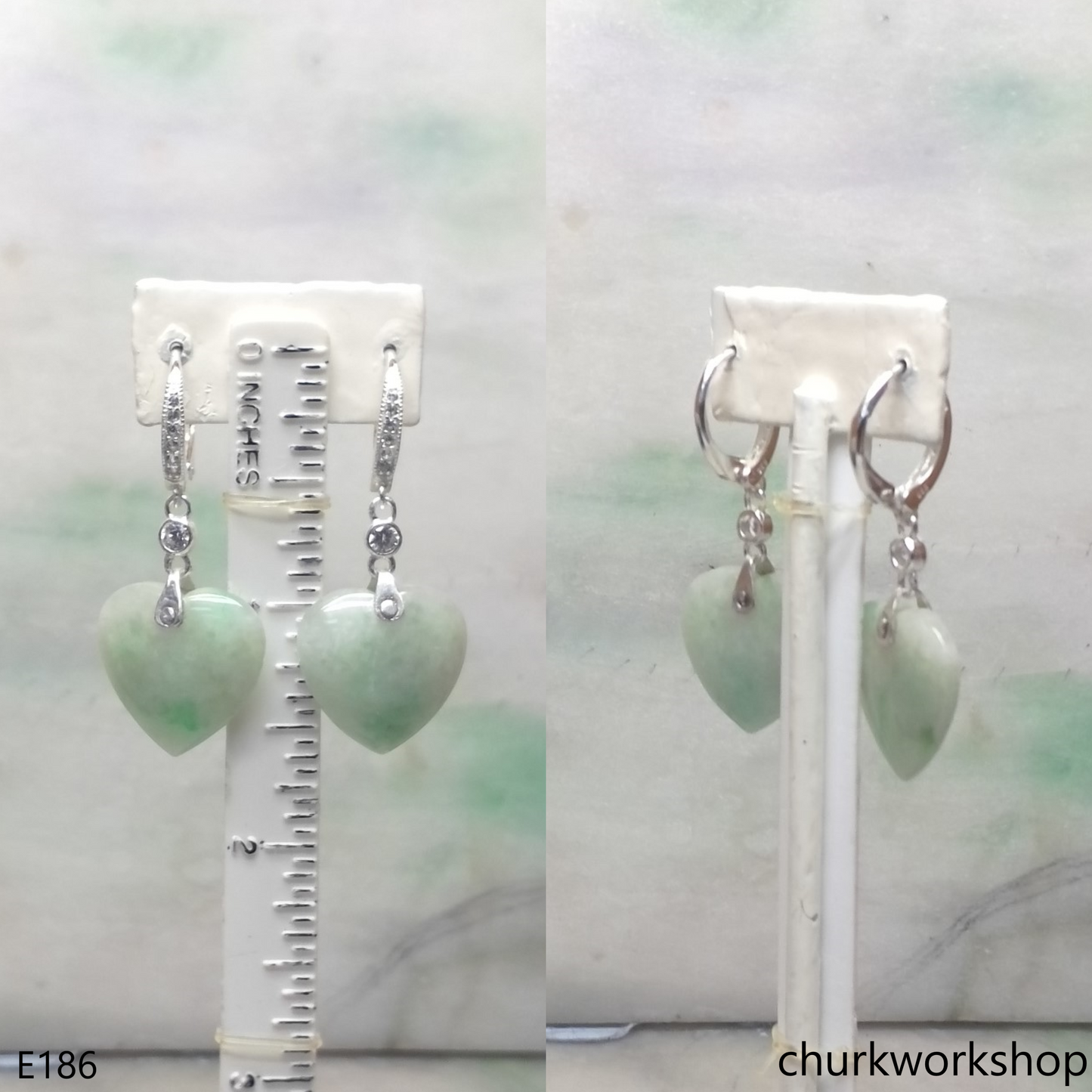 Light green jade heart earrings