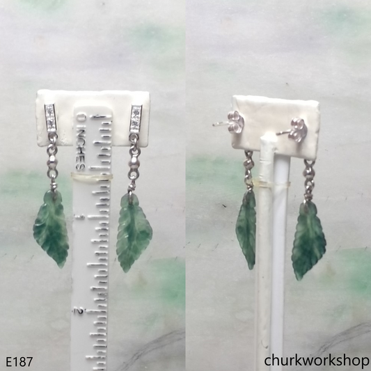 Bluish green jade leaf earrings