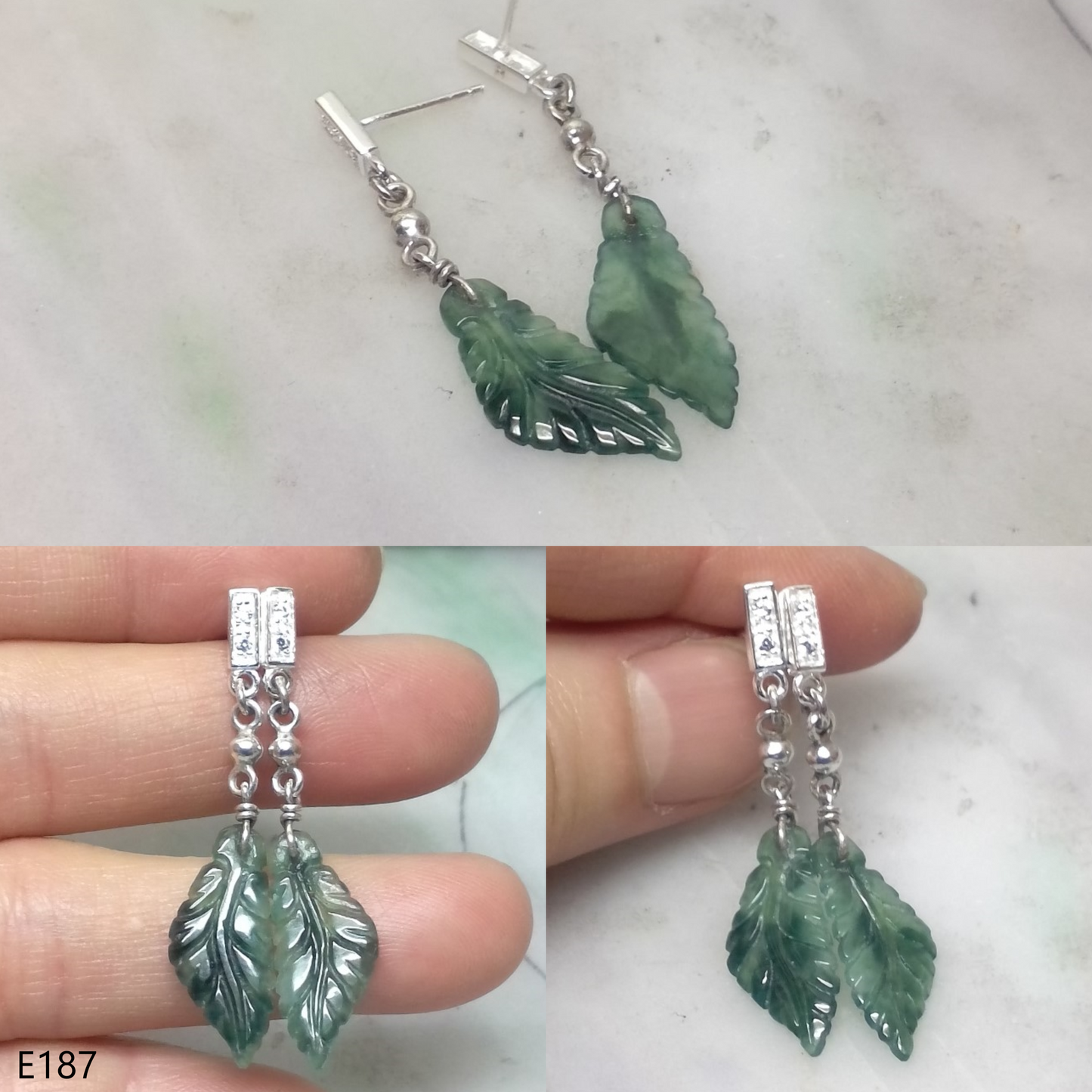 Bluish green jade leaf earrings