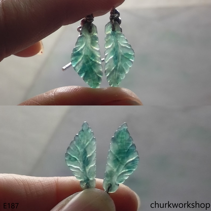 Bluish green jade leaf earrings