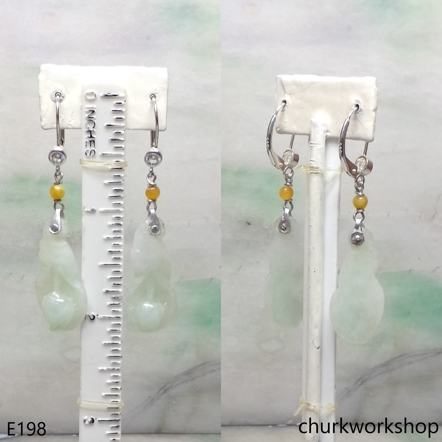 Pale green jade lily earrings