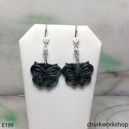 Dark green jade butterfly earrings