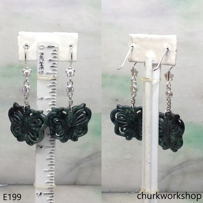 Dark green jade butterfly earrings