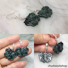 Dark green jade butterfly earrings