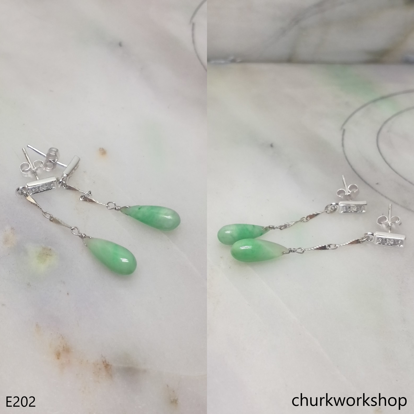 Rain drop jade earrings