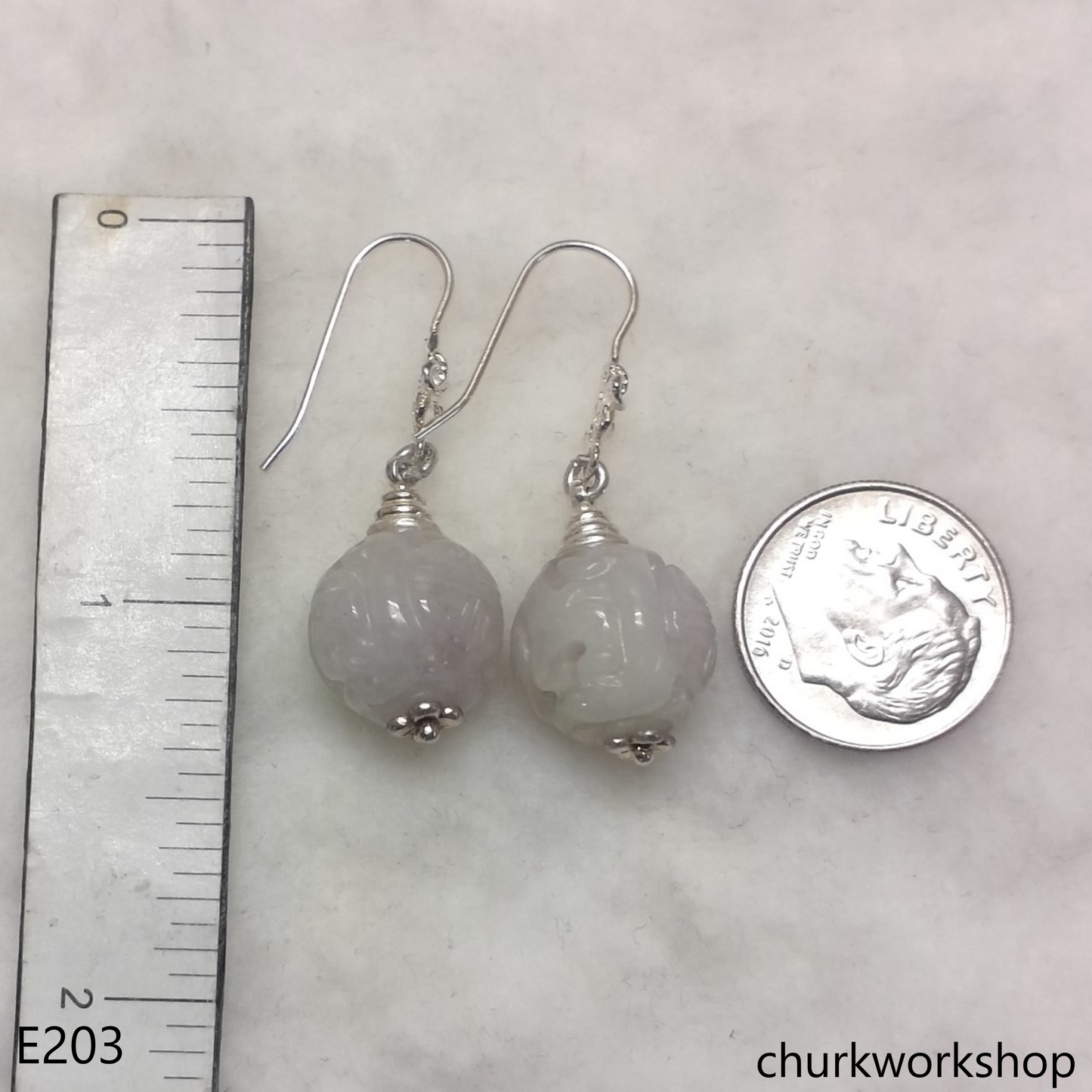 Lavender carved beads beads earrings