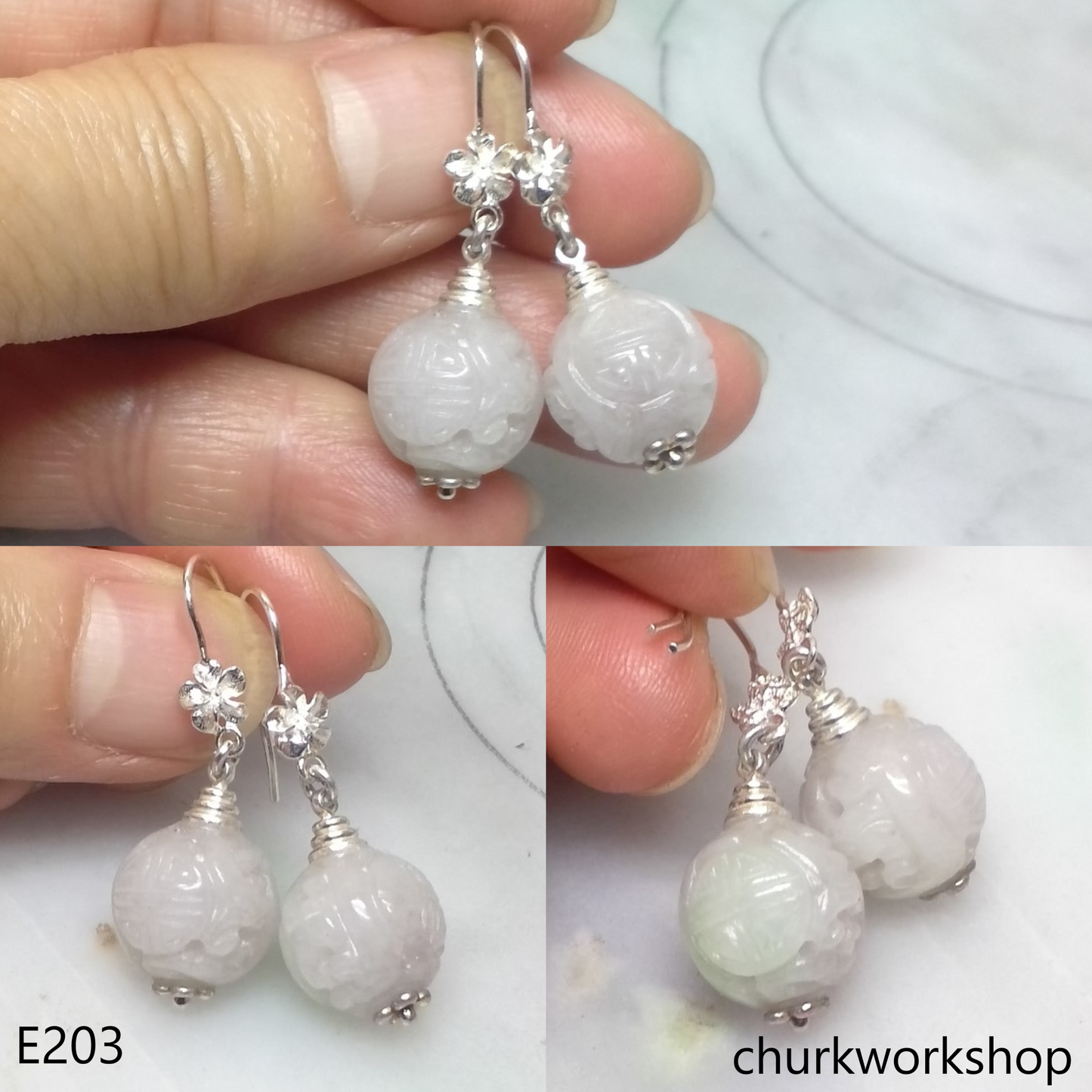 Lavender carved beads beads earrings
