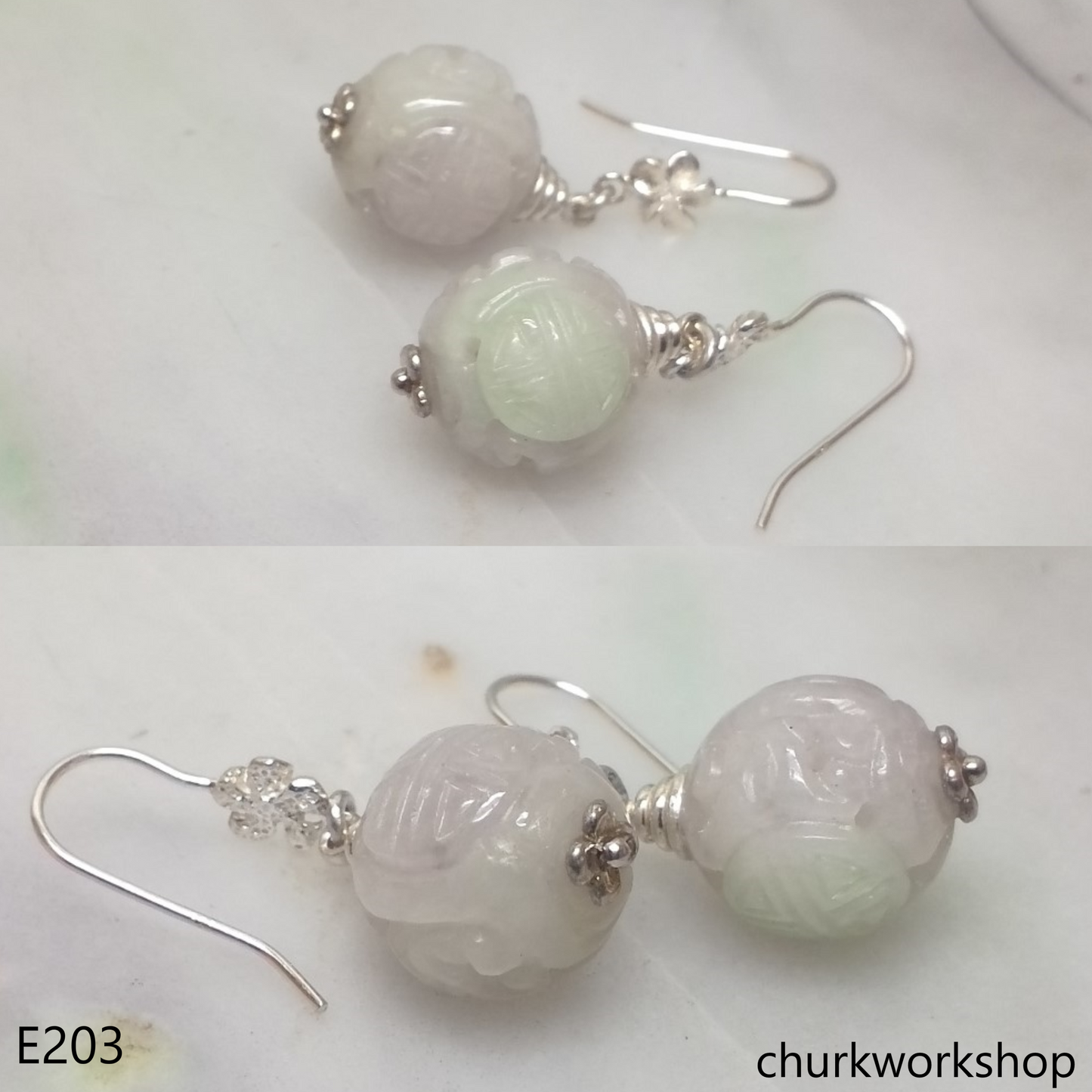 Lavender carved beads beads earrings